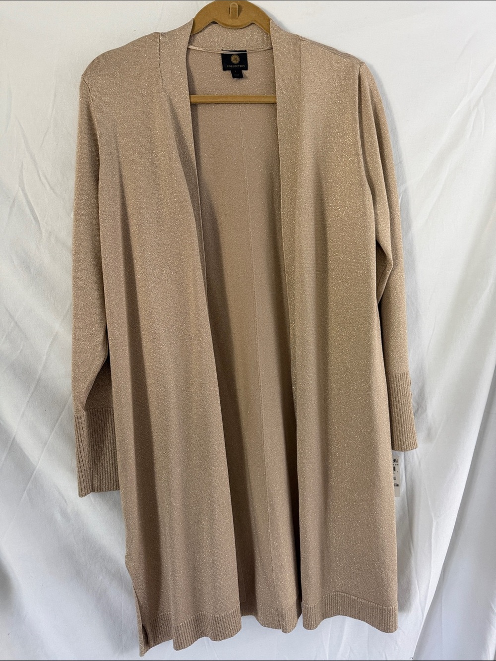 JM Collection Metallic Open-Front Long "topper" or "duster:  in Gold Glitter
